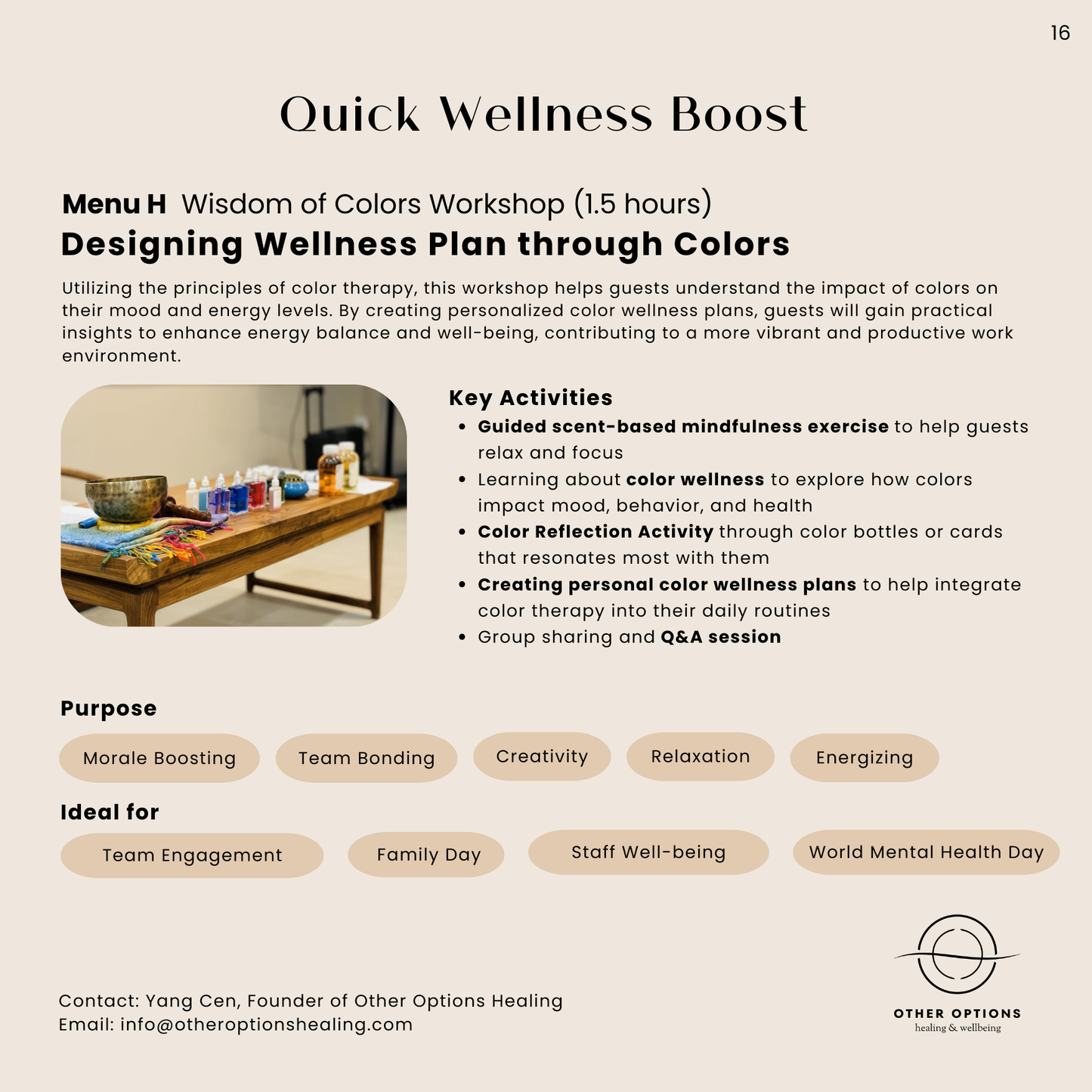 Menu H: Wisdom of Colors Workshop (1.5 hours)