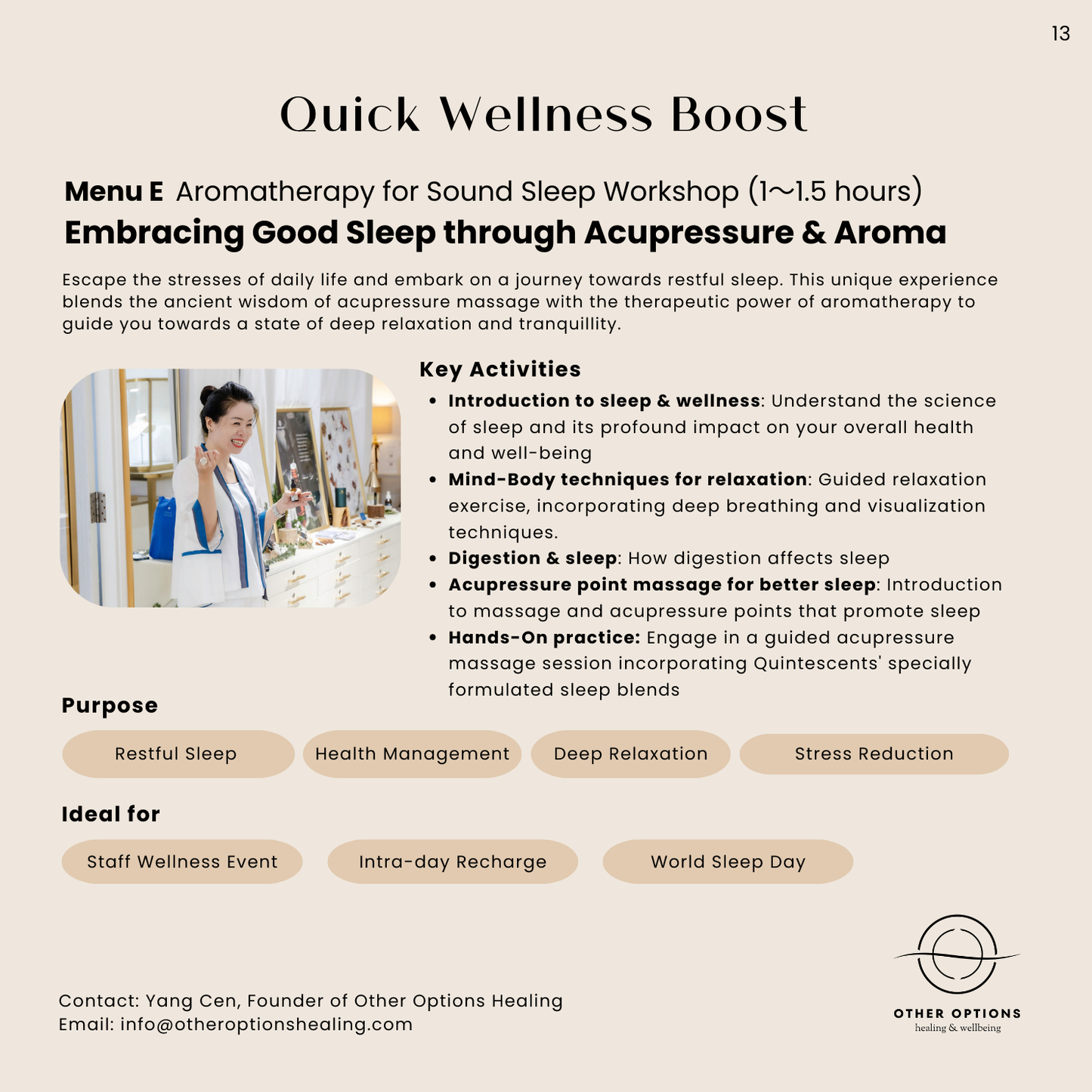 Menu E: Aromatherapy for Sound Sleep Workshop (1～1.5 hours)