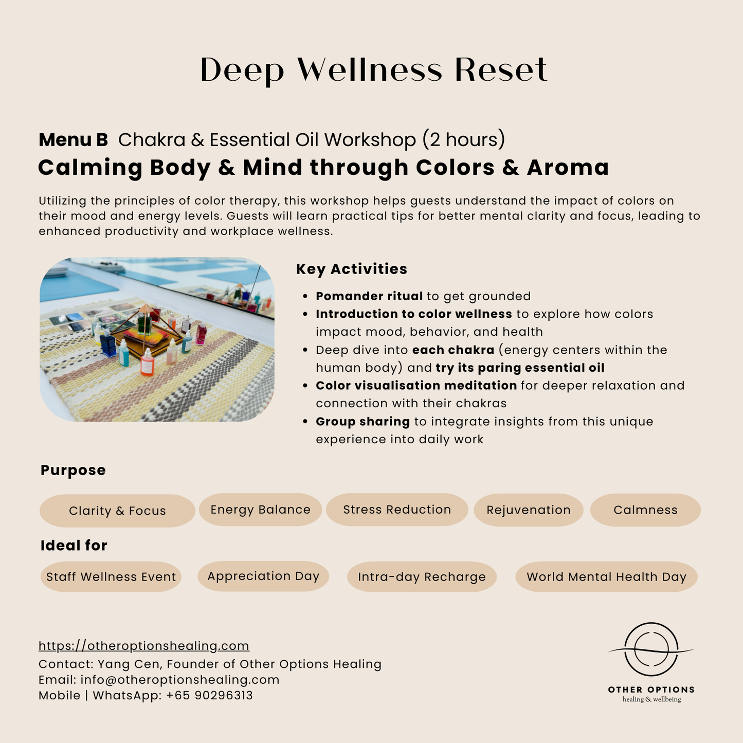 Menu B: Chakra & Essential Oil Workshop (2 hours)